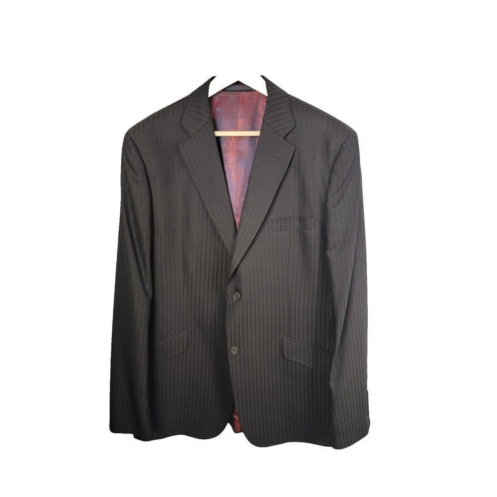 Ted Baker Endurance 44L Wool Pinstripe Blazer Jacket Black Gray with Red Jacqu